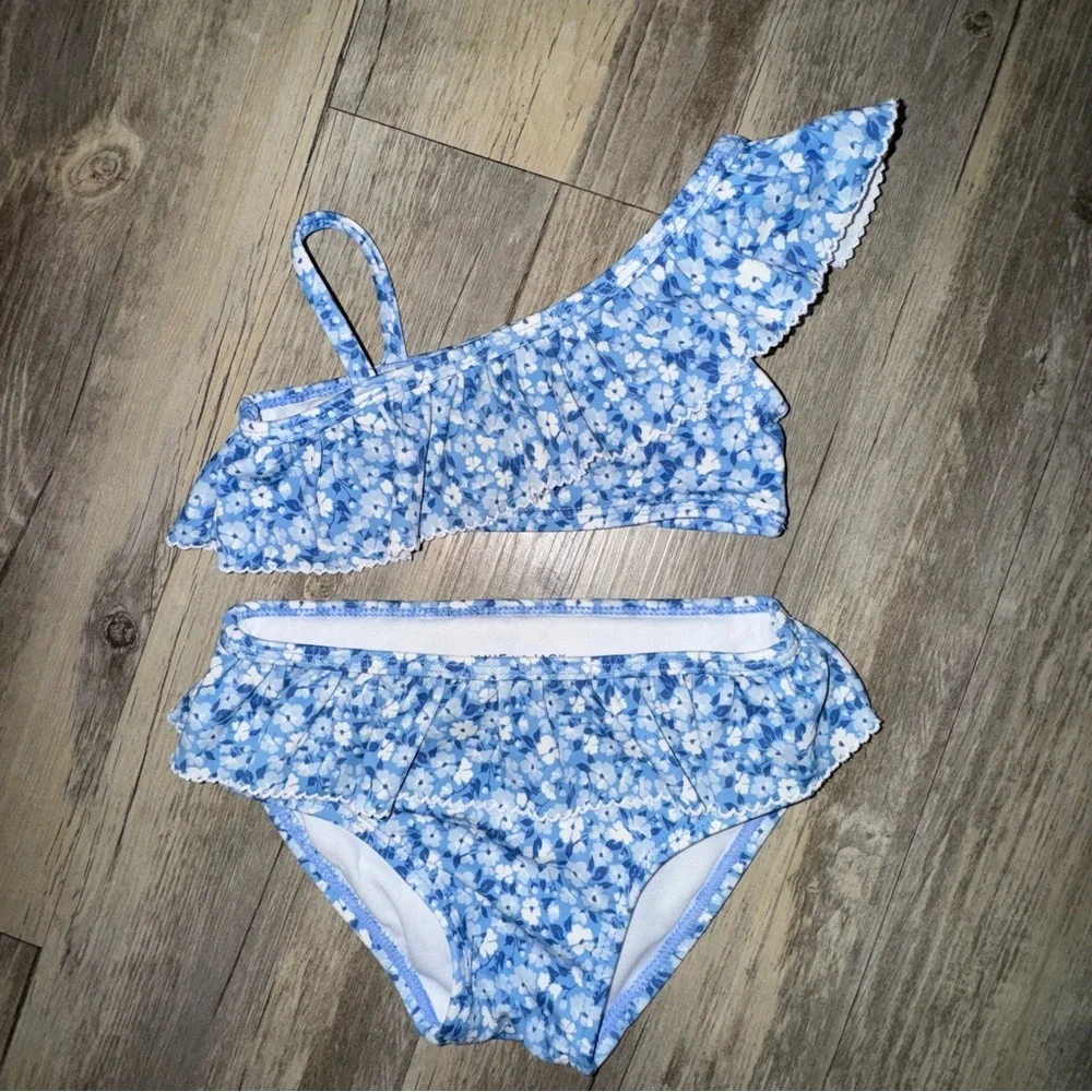 Janie and Jack Blue Floral One-Shoulder Bikini